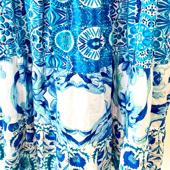 Antica Sartoria Dress Cover Up Blue & White Boho One Size Ruffle Sleeve - Picture 6 of 7